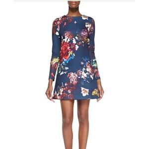 Amanda Uprichard Night Out Date Night Long Sleeve Floral Mini Dress Size Small